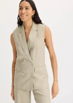 bonprix Bekleidung·Basics|Blazer^Leinen-Blazer ohne Arm new khaki