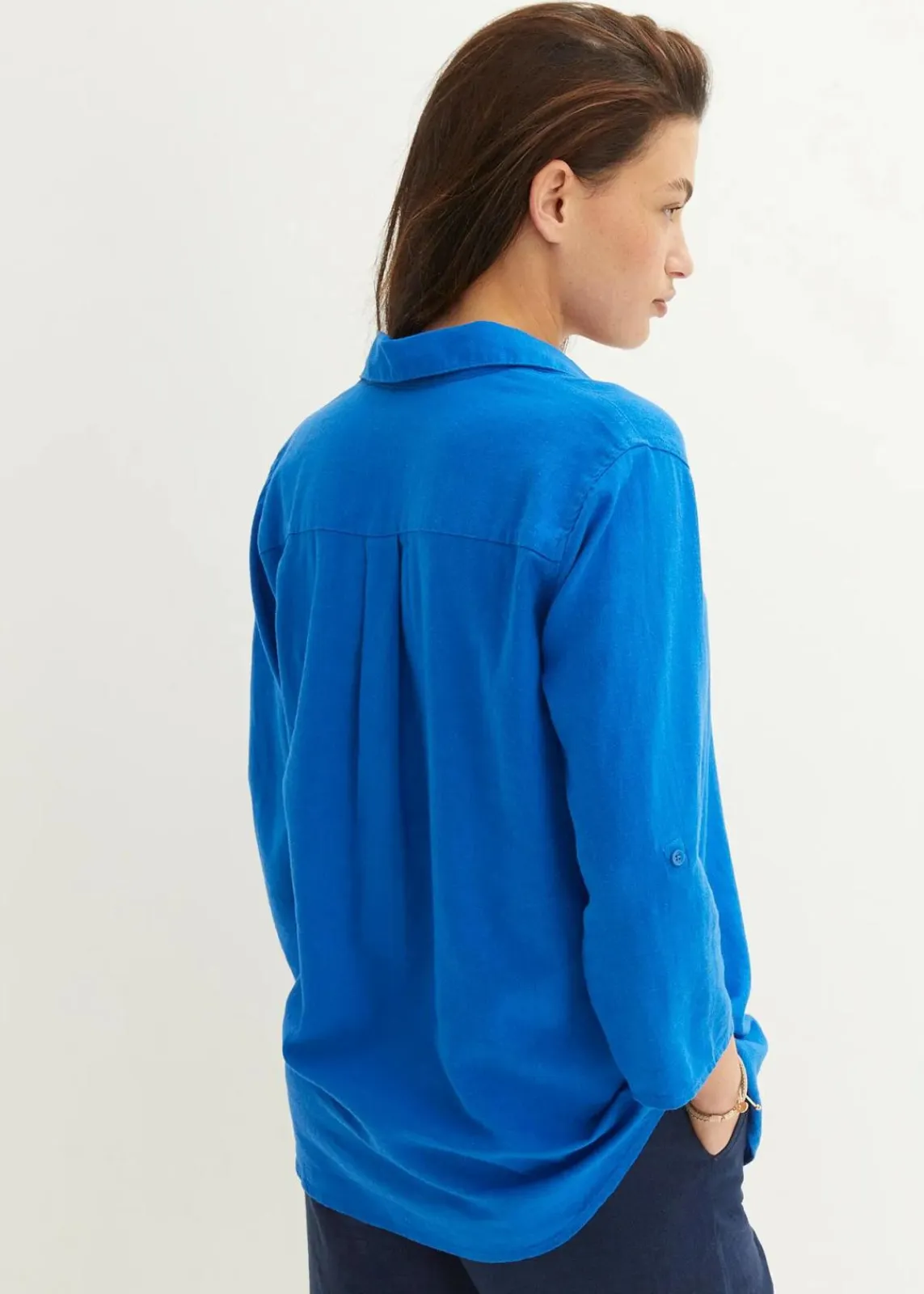 bonprix Blusen & Tuniken|Bekleidung·Jacken & Mäntel^Leinen-Bluse, 3/4-Arm azurblau