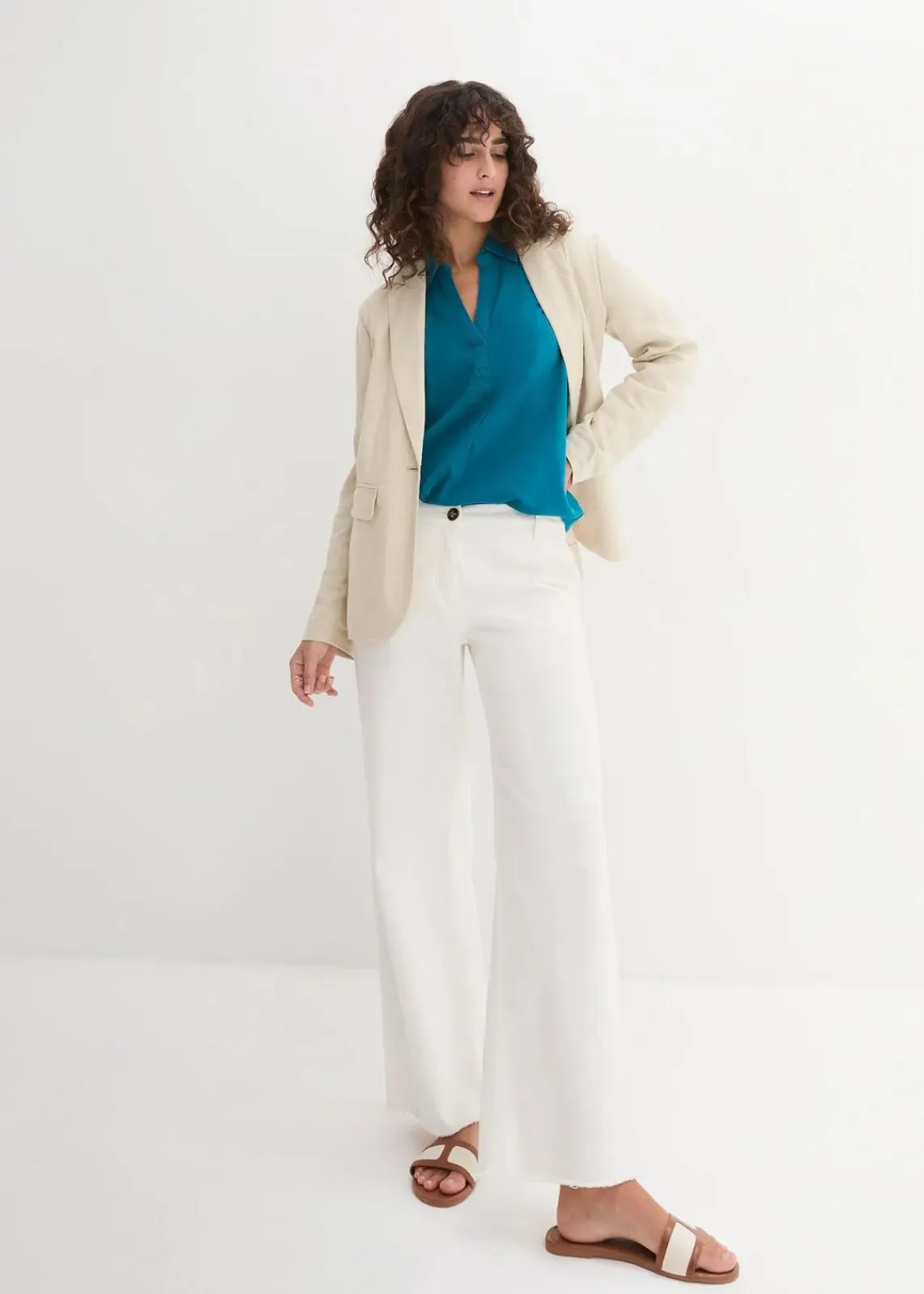 bonprix Blusen & Tuniken|Bekleidung·Jacken & Mäntel^Leinen-Bluse, 3/4-Arm meerestürkis