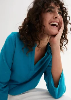 bonprix Blusen & Tuniken|Bekleidung·Jacken & Mäntel^Leinen-Bluse, 3/4-Arm meerestürkis