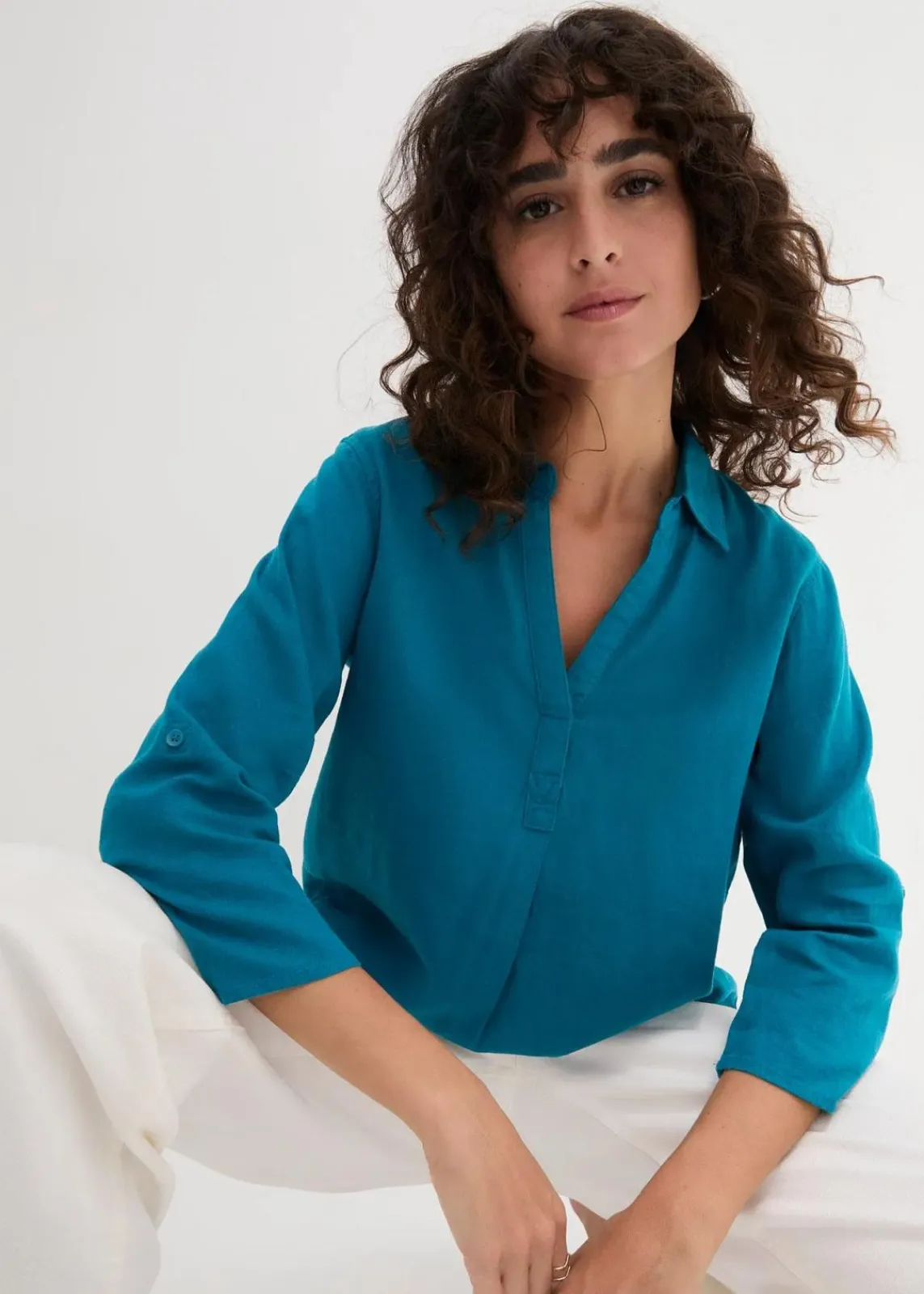 bonprix Blusen & Tuniken|Bekleidung·Jacken & Mäntel^Leinen-Bluse, 3/4-Arm meerestürkis