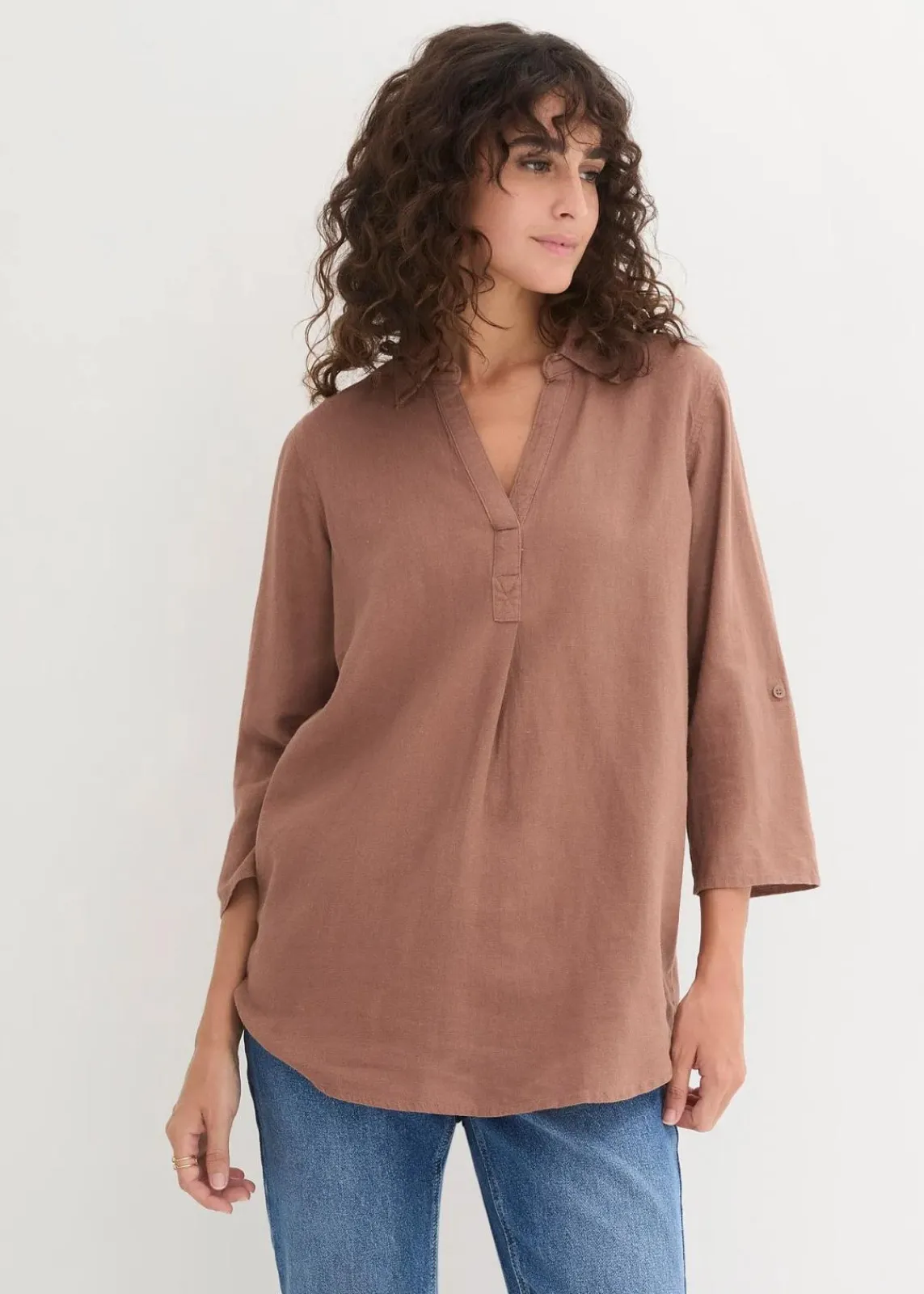 bonprix Blusen & Tuniken|Bekleidung·Jacken & Mäntel^Leinen-Bluse, 3/4-Arm maronenbraun