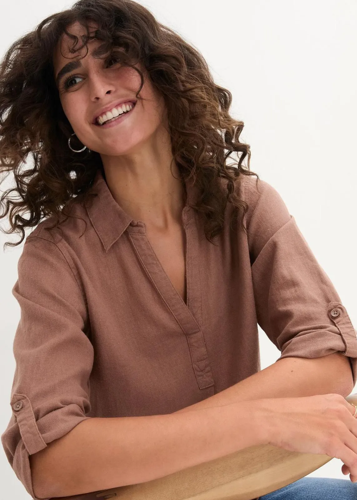 bonprix Blusen & Tuniken|Bekleidung·Jacken & Mäntel^Leinen-Bluse, 3/4-Arm maronenbraun