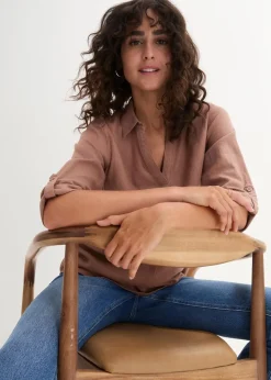 bonprix Blusen & Tuniken|Bekleidung·Jacken & Mäntel^Leinen-Bluse, 3/4-Arm maronenbraun