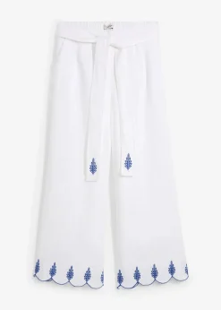 bonprix Bekleidung·Kleider|Premium^Leinen-Culotte mit Gürtel (2 tlg. Set) weiß