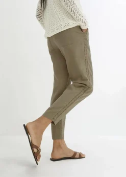 bonprix Bekleidung·Kleider|Hosen^Leinenhose mit seitlichem Spitzeneinsatz, knöchelfrei new khaki