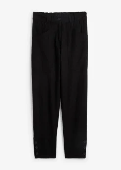 bonprix Bekleidung·Kleider|Hosen^Leinenhose mit Taschendetails und Knöpfen am Saum schwarz