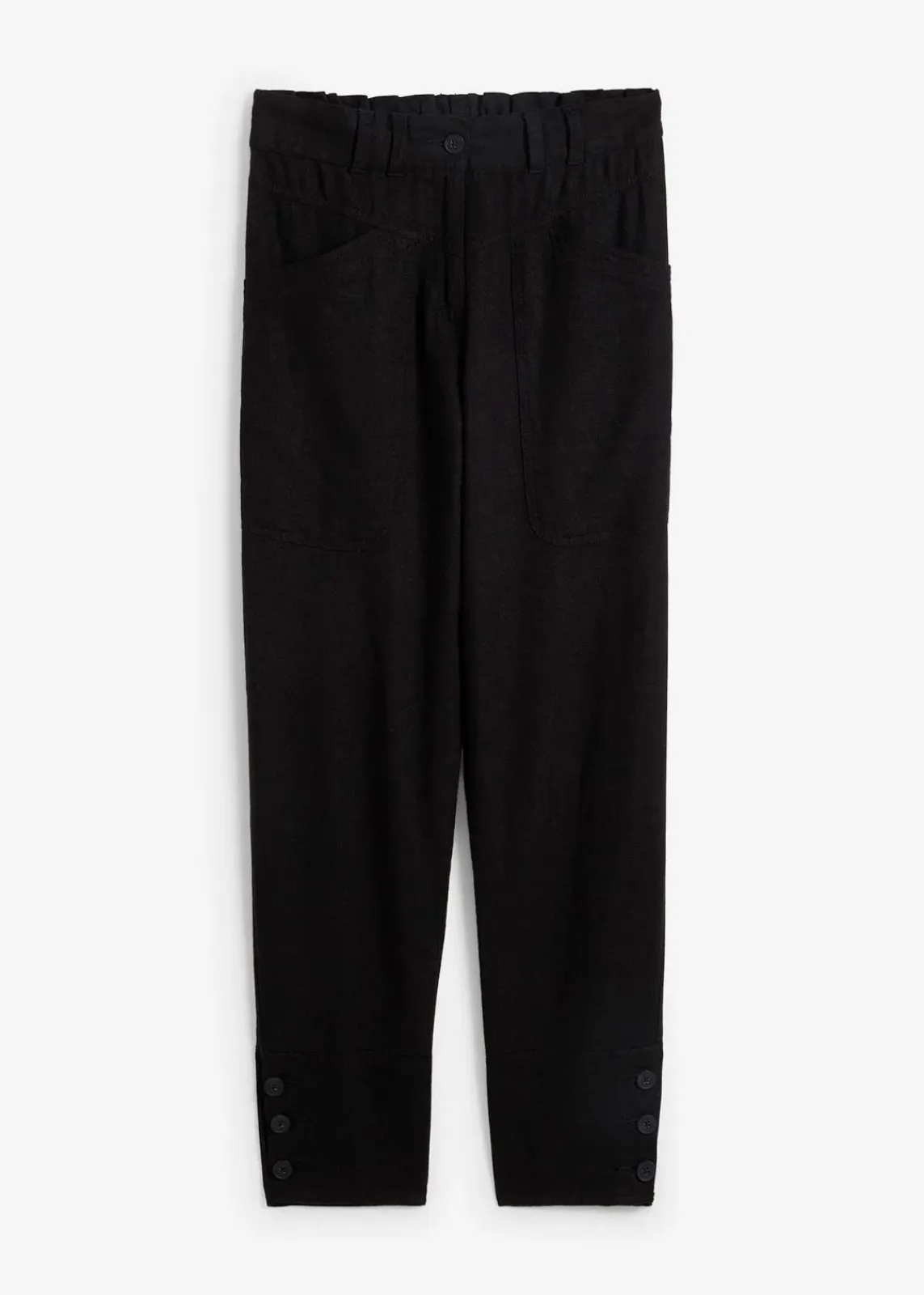 bonprix Bekleidung·Kleider|Hosen^Leinenhose mit Taschendetails und Knöpfen am Saum schwarz