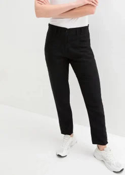 bonprix Bekleidung·Kleider|Hosen^Leinenhose mit Taschendetails und Knöpfen am Saum schwarz