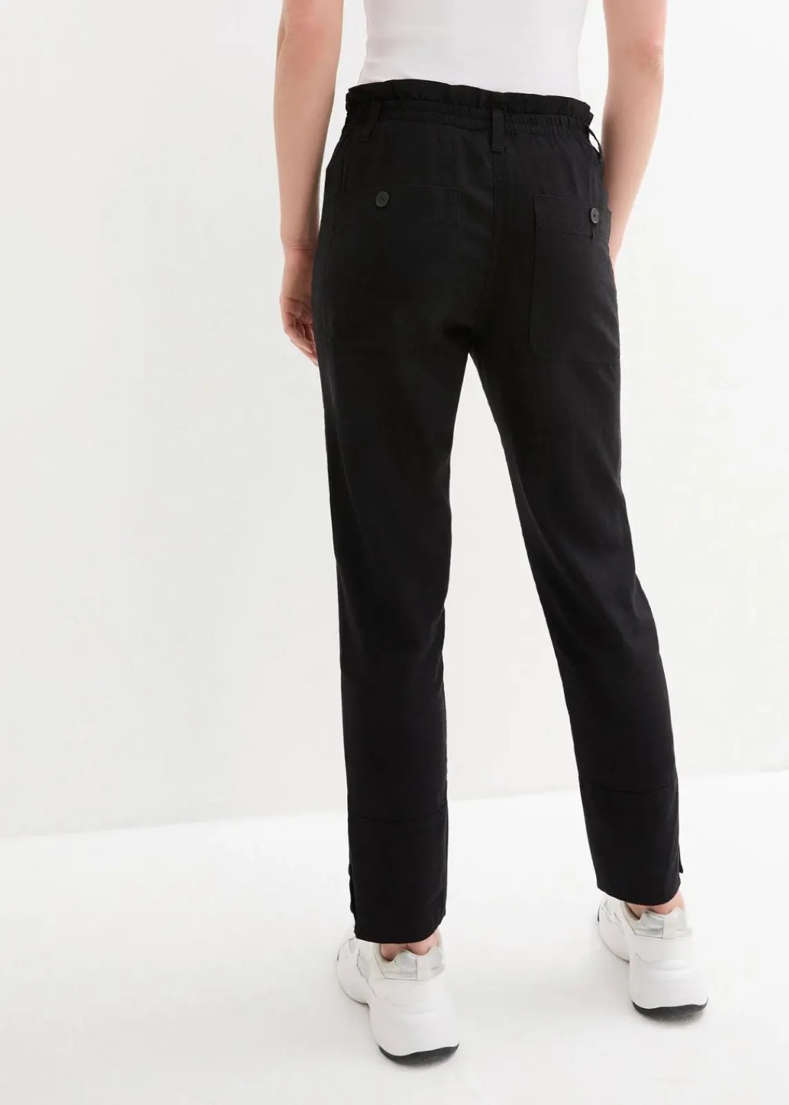 bonprix Bekleidung·Kleider|Hosen^Leinenhose mit Taschendetails und Knöpfen am Saum schwarz