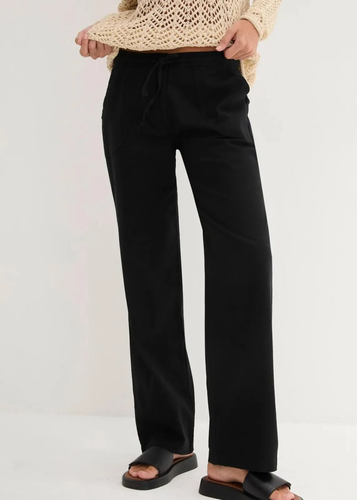 bonprix Kurzgrößen|Bekleidung·Kleider^Leinen-Hose mit weitem Bein schwarz