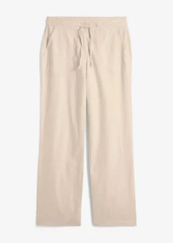 bonprix Kurzgrößen|Hosen^Leinen-Hose mit weitem Bein kieselbeige