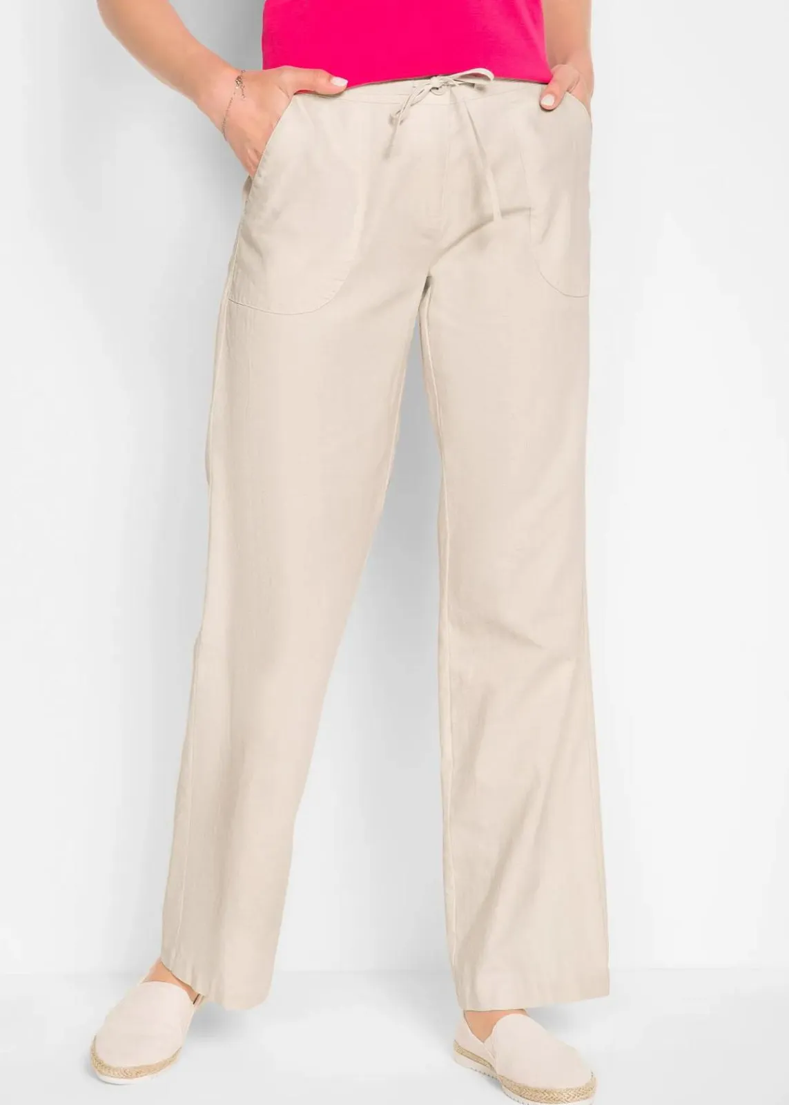 bonprix Kurzgrößen|Hosen^Leinen-Hose mit weitem Bein kieselbeige