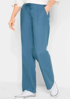 bonprix Kurzgrößen|Hosen^Leinen-Hose mit weitem Bein jeansblau