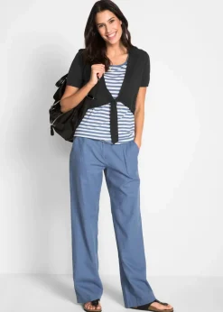 bonprix Kurzgrößen|Hosen^Leinen-Hose mit weitem Bein jeansblau