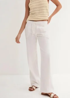 bonprix Kurzgrößen|Bekleidung·Kleider^Leinen-Hose mit weitem Bein weiß