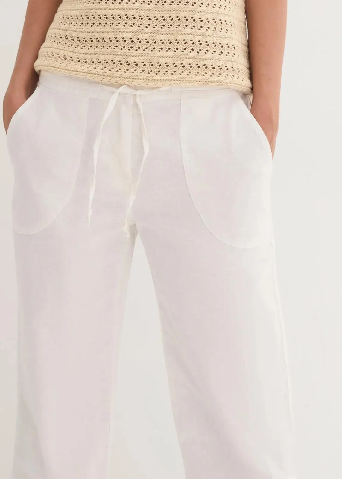 bonprix Kurzgrößen|Bekleidung·Kleider^Leinen-Hose mit weitem Bein weiß