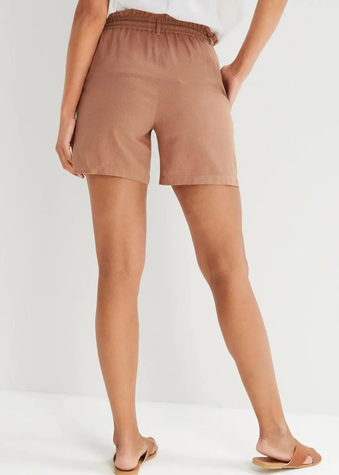 bonprix Bekleidung·Outdoorbekleidung|Bekleidung·Kleider^Leinen-Paperbag-Shorts graubraun
