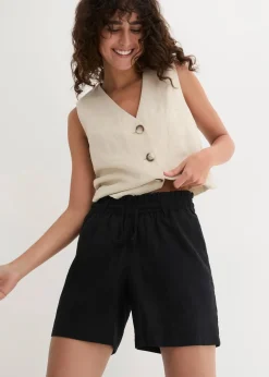 bonprix Hosen|Shorts^Leinen-Paperbag-Shorts schwarz