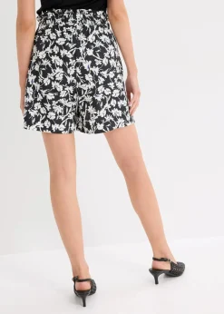 bonprix Nachhaltigere Materialien|Hosen^Leinen-Shorts schwarz/wollweiß/enzianblau floral