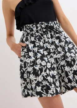 bonprix Nachhaltigere Materialien|Hosen^Leinen-Shorts schwarz/wollweiß/enzianblau floral