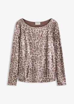 bonprix Shirts & Tops^Leo-Shirt mit Glanzdruck lehmbraun/metallic silber