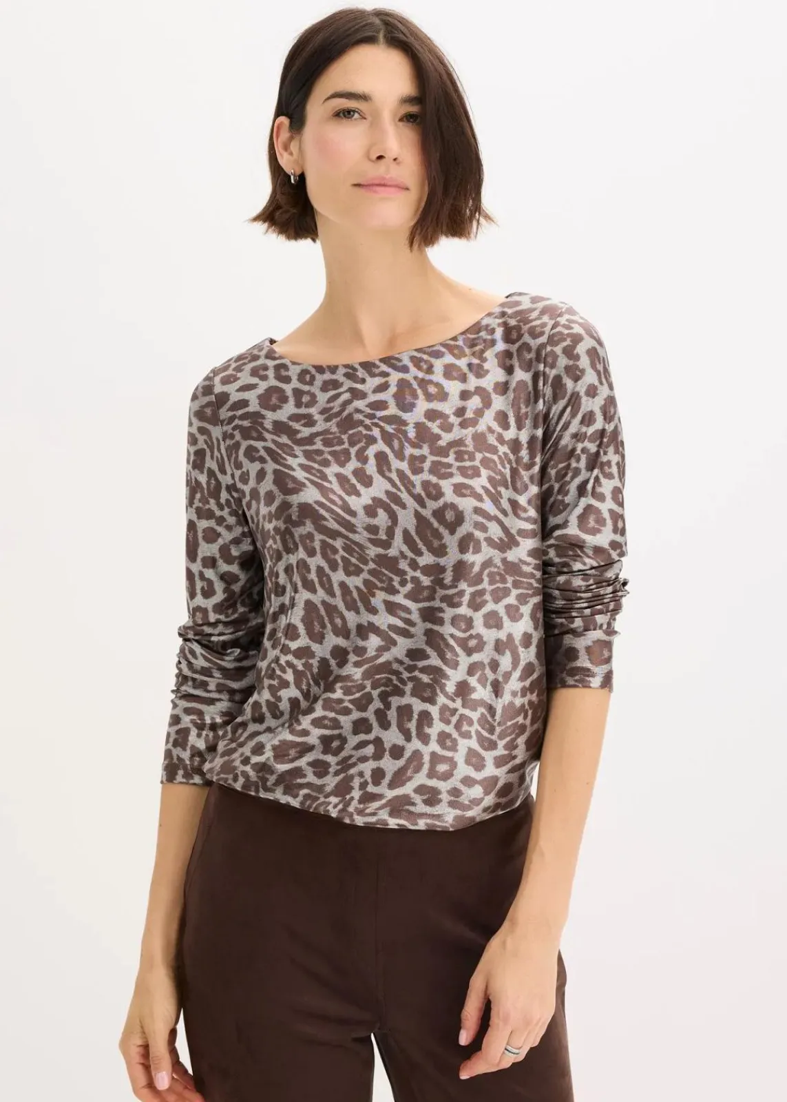 bonprix Shirts & Tops^Leo-Shirt mit Glanzdruck lehmbraun/metallic silber