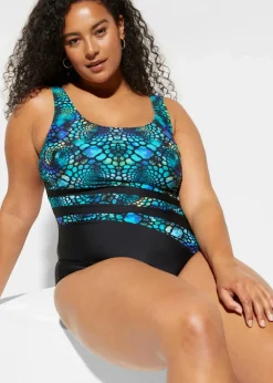 bonprix Nachhaltigere Materialien|Shapewear^Light Shape-Badeanzug schwarz/grün/blau
