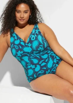 bonprix Shapewear|Badeanzüge^Light Shape-Badeanzug in Wickeloptik blau gemustert