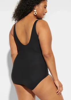 bonprix Nachhaltigere Materialien|Shapewear^Light Shape-Badeanzug mit V-Ausschnitt schwarz/grau/weiß