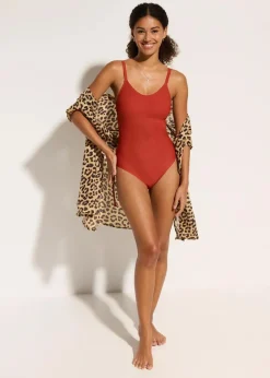 bonprix Shapewear|Badeanzüge^Light Shape-Badeanzug mit Schnürung rotbraun