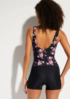 bonprix Nachhaltigere Materialien|Shapewear^Light Shape-Badeanzug mit Bein schwarz floral