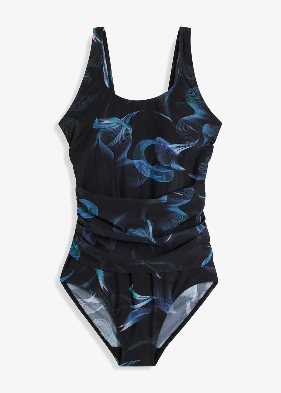 bonprix Nachhaltigere Materialien|Shapewear^Light Shape-Badeanzug mit Raffung schwarz / dunkelgrün graphisch bedruckt