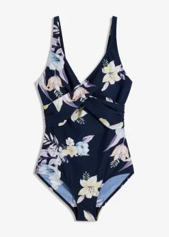 bonprix Nachhaltigere Materialien|Shapewear^Light Shape-Badeanzug mit Wickel-Optik dunkelblau floral