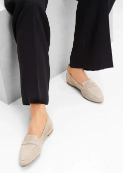 bonprix Slipper & Halbschuhe|Loafer^Loafer aus Veloursleder hellsand
