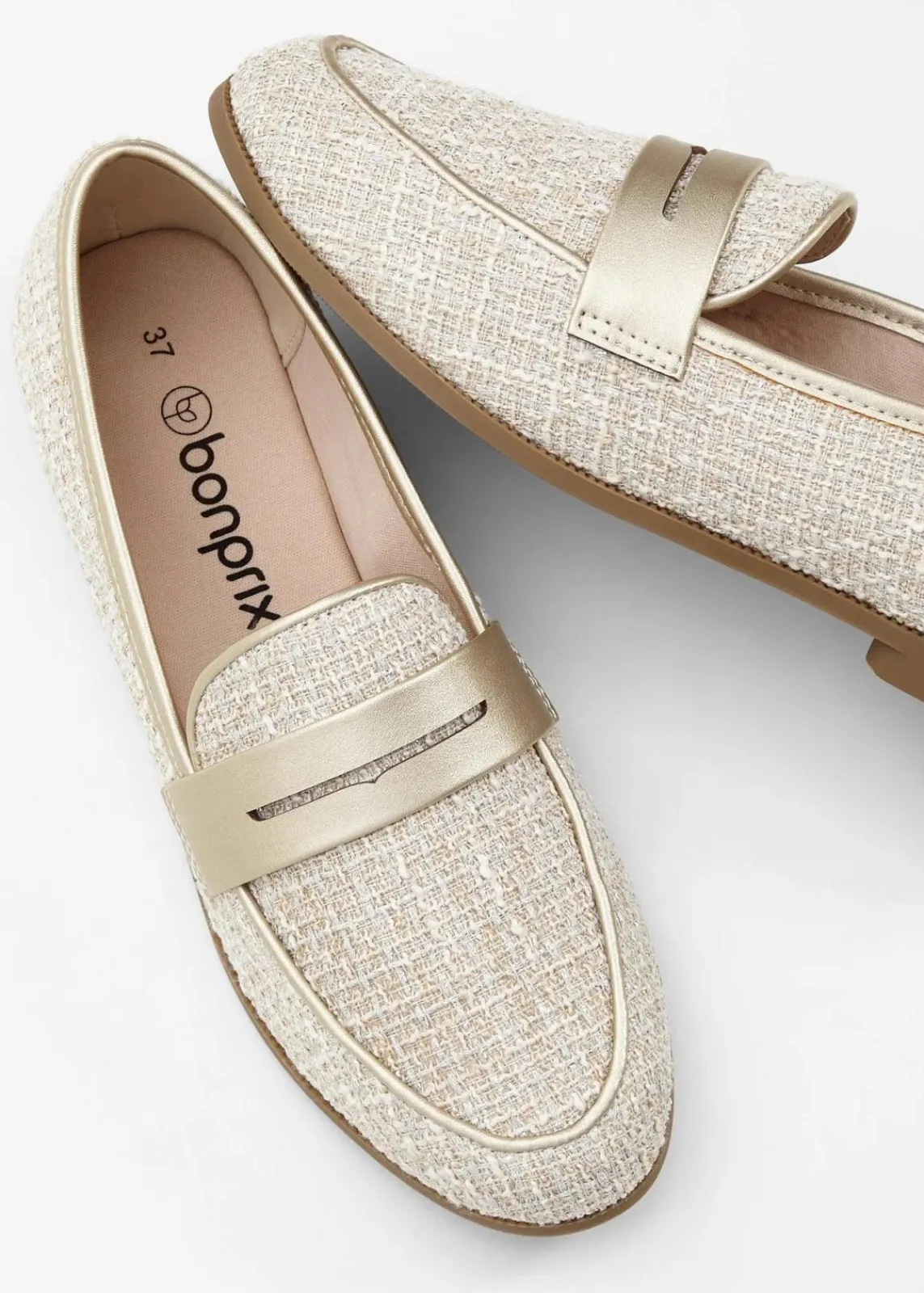 bonprix Slipper & Halbschuhe|Loafer^Loafer mit Metallic-Details beige/champagner
