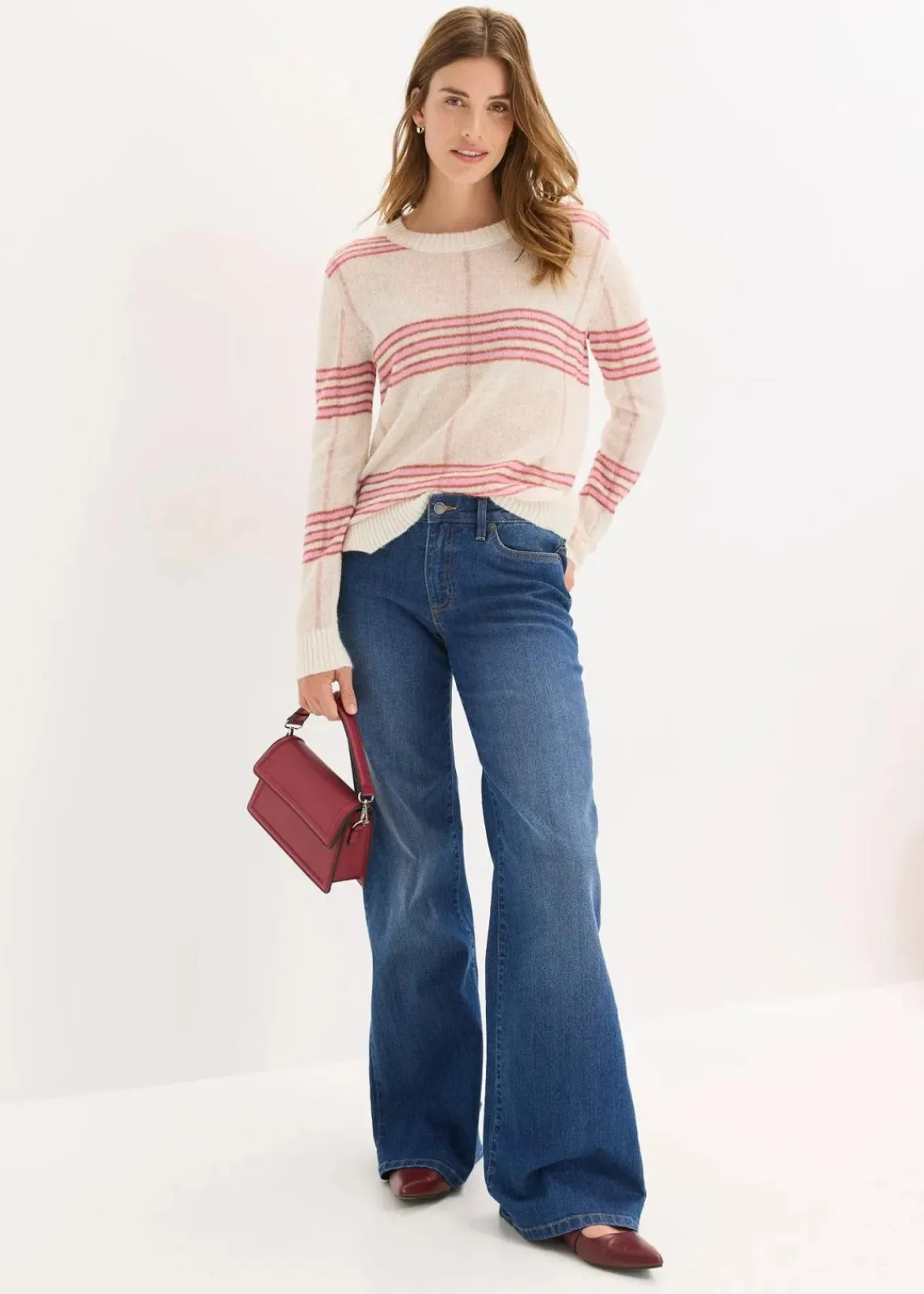 bonprix Bekleidung·Umstandsmode|Bekleidung·Jeans^Locker gestrickter Pullover mit Woll- und Alpaka-Anteil wollweiß kariert