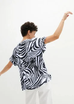 bonprix Bekleidung·Jacken & Mäntel|Blusen & Tuniken^Lockere Tunika aus Viskose weiß/schwarz zebra bedruckt