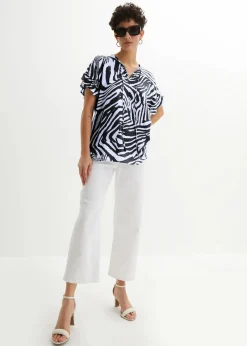 bonprix Bekleidung·Jacken & Mäntel|Blusen & Tuniken^Lockere Tunika aus Viskose weiß/schwarz zebra bedruckt