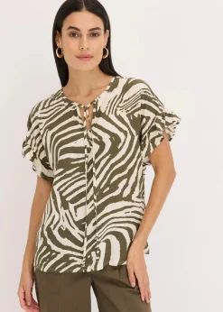 bonprix Blusen & Tuniken|Bekleidung·Jacken & Mäntel^Lockere Tunika aus Viskose natur/dunkeloliv zebra bedruckt