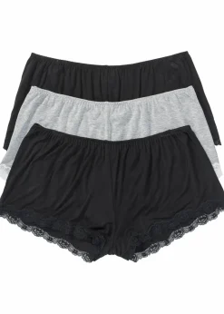 bonprix Wäsche·Basics|Wäsche·Höschen^Lockere Viskose Boxer (3er Pack) schwarz + hellgrau meliert
