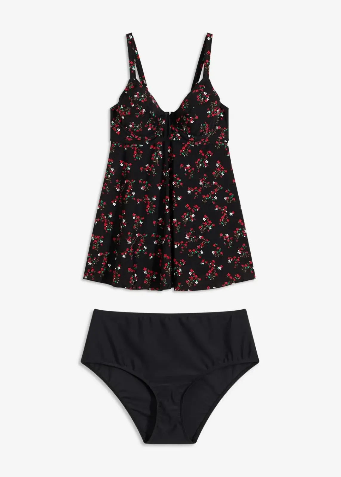 bonprix Bademode·Tankinis|Bademode·Große Cups D-F^Long Tankini (2-tlg.Set) schwarz floral