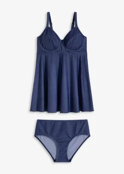 bonprix Bademode·Tankinis|Bademode·Große Cups D-F^Long Tankini (2-tlg.Set) in Jeansoptik dunkelblau denim