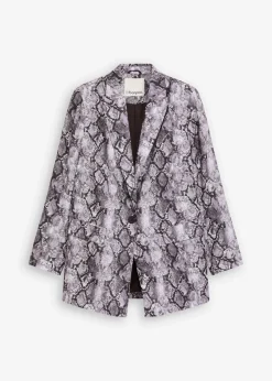 bonprix Bekleidung·Basics|Nachhaltigere Materialien^Longblazer graubraun schlange bedruckt