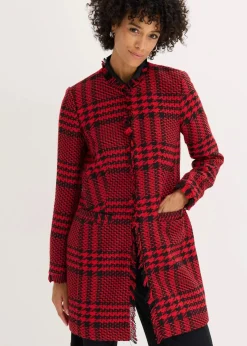 bonprix Bekleidung·Basics|Blazer^Longblazer aus Bouclé tiefrot/schwarz kariert