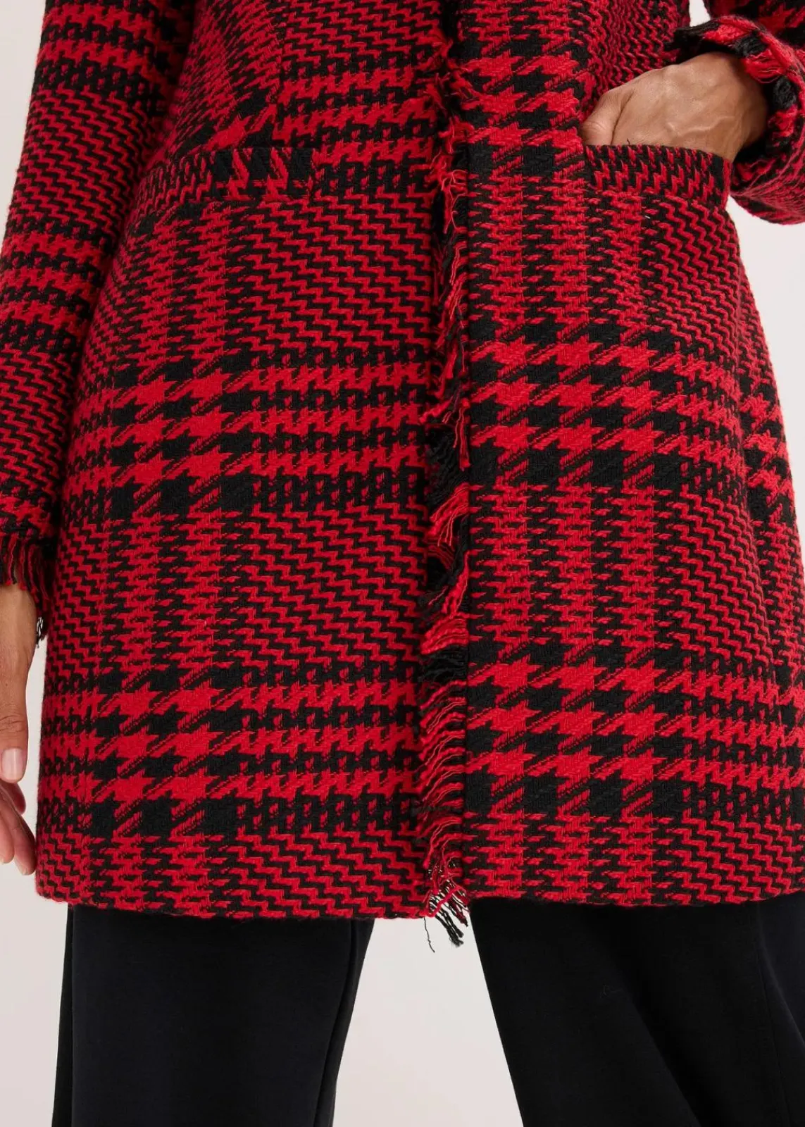bonprix Bekleidung·Basics|Blazer^Longblazer aus Bouclé tiefrot/schwarz kariert