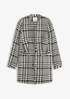 bonprix Blazer|Bekleidung·Basics^Longblazer aus Bouclé schwarz/wollweiß kariert