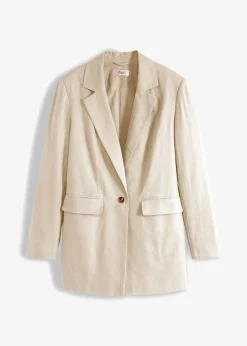 bonprix Bekleidung·Basics|Blazer^Longblazer aus Leinen-Viskose-Mix kieselbeige