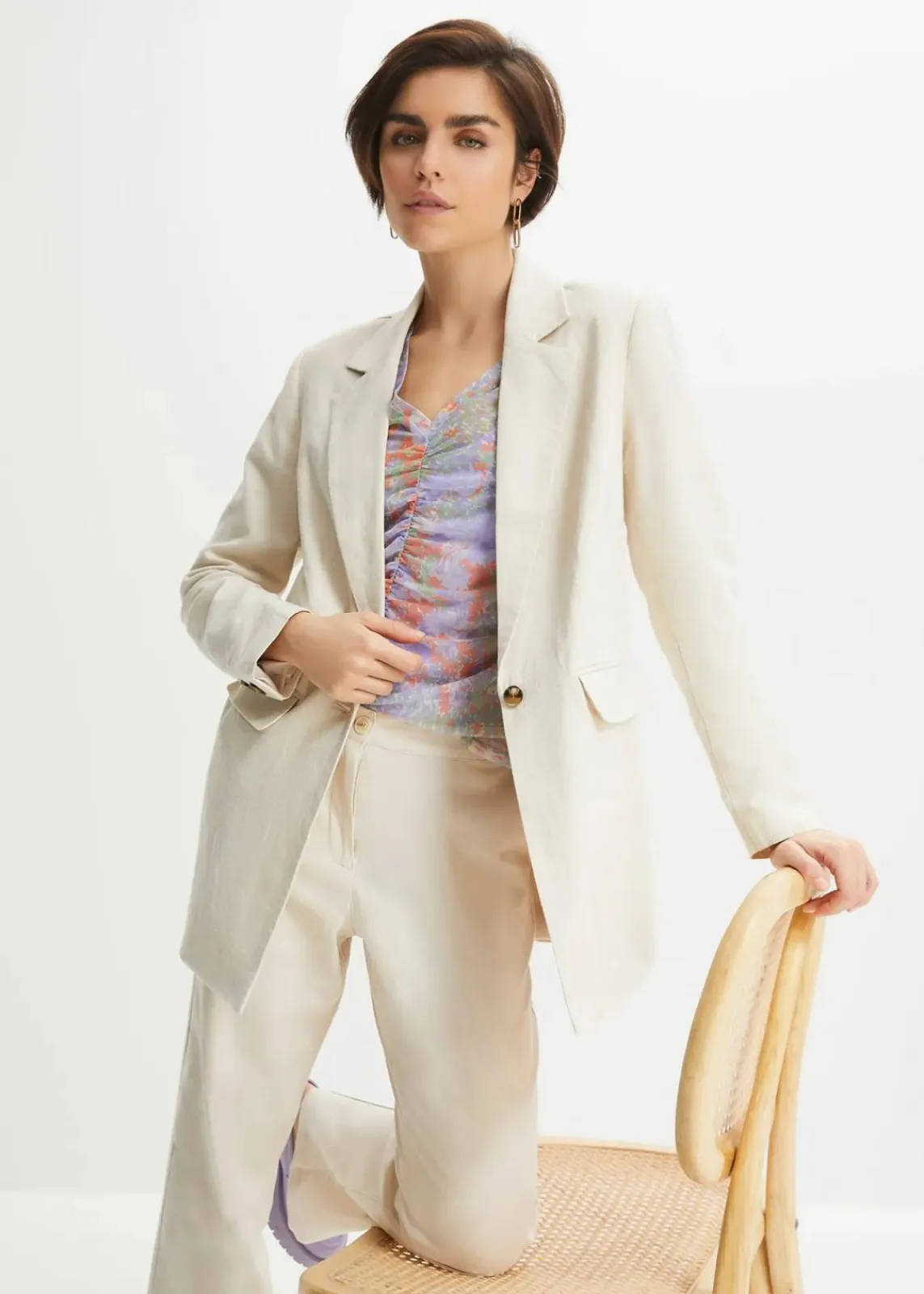 bonprix Bekleidung·Basics|Blazer^Longblazer aus Leinen-Viskose-Mix kieselbeige