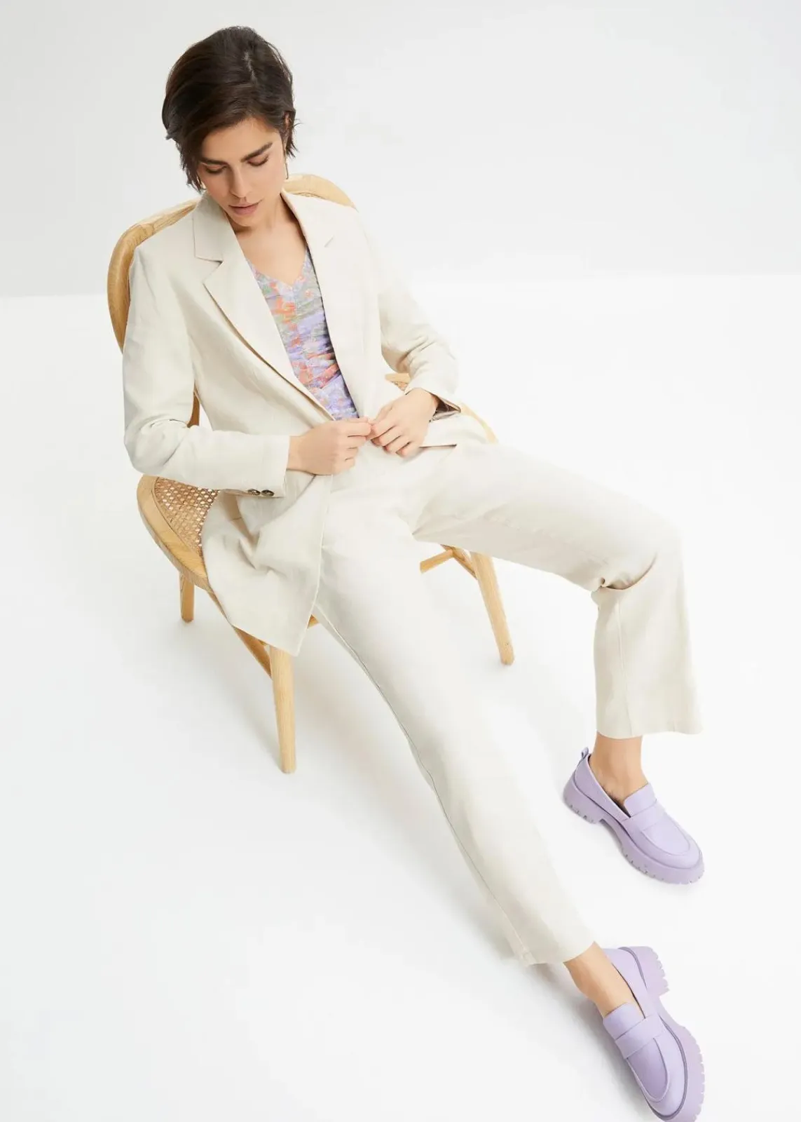 bonprix Bekleidung·Basics|Blazer^Longblazer aus Leinen-Viskose-Mix kieselbeige